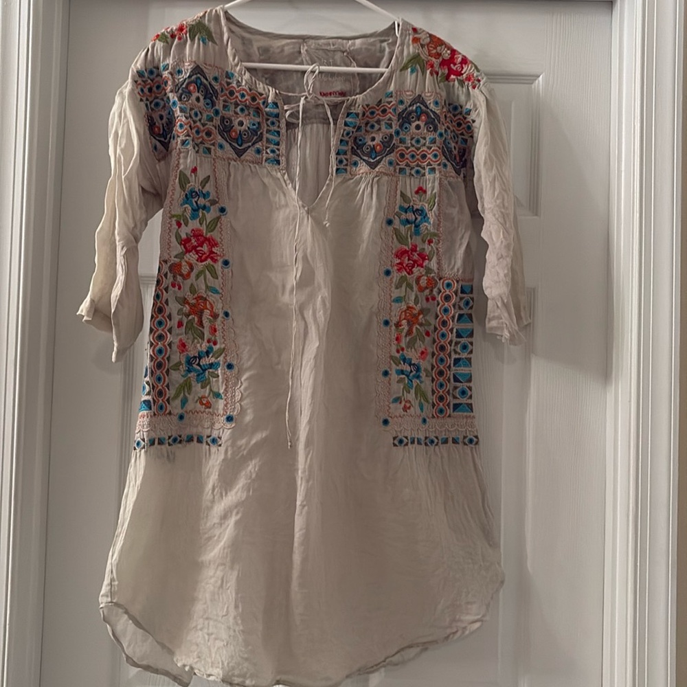 Johnny Was 3 J workshop 100% linen sheer Surf Swim Resort Cover-Up Dress
